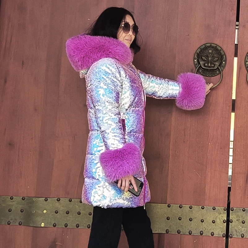 2025Nuovo piumino medio lungo con collo volpe per giacca invernale