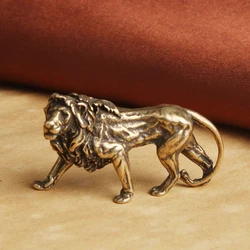 Majestic Lion King Pure Copper Miniature - Vintage Brass Animal Desk Ornament & Home Decor Craft (A)