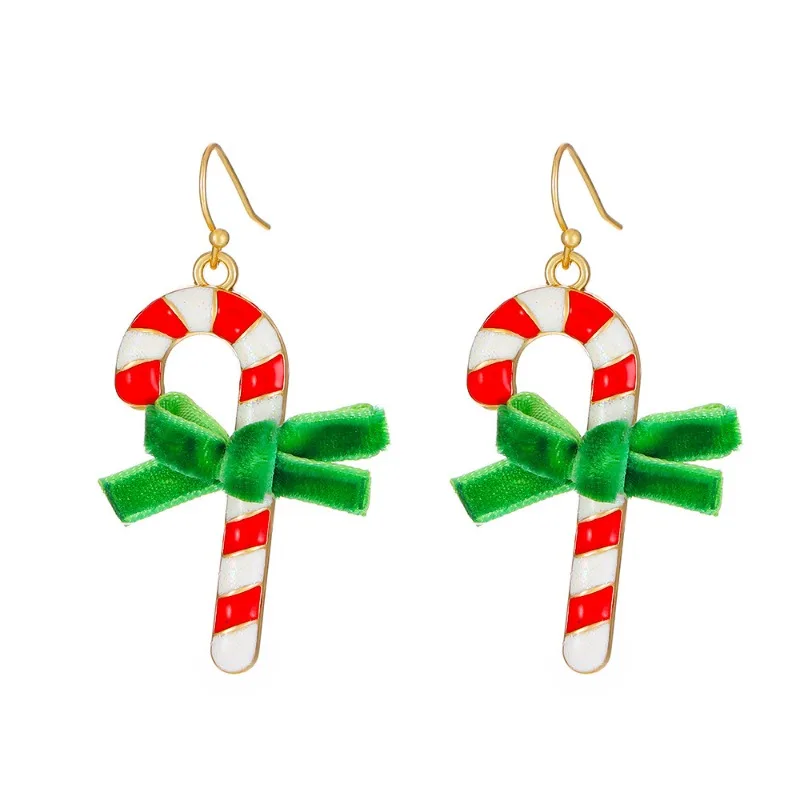 Cute Red Green Candy Cane Earrings Suitable for New Year Party Fuuny Christmas Gifts for Women Girls
