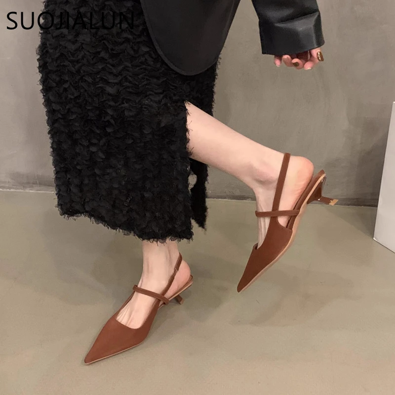 Women Sandal Pointed Toe Shallow Slip On Slingback Shoes Thin Med Heel Outdoor Dress women wedge sandals women dress shoes women slingback sandals women high heels shoes