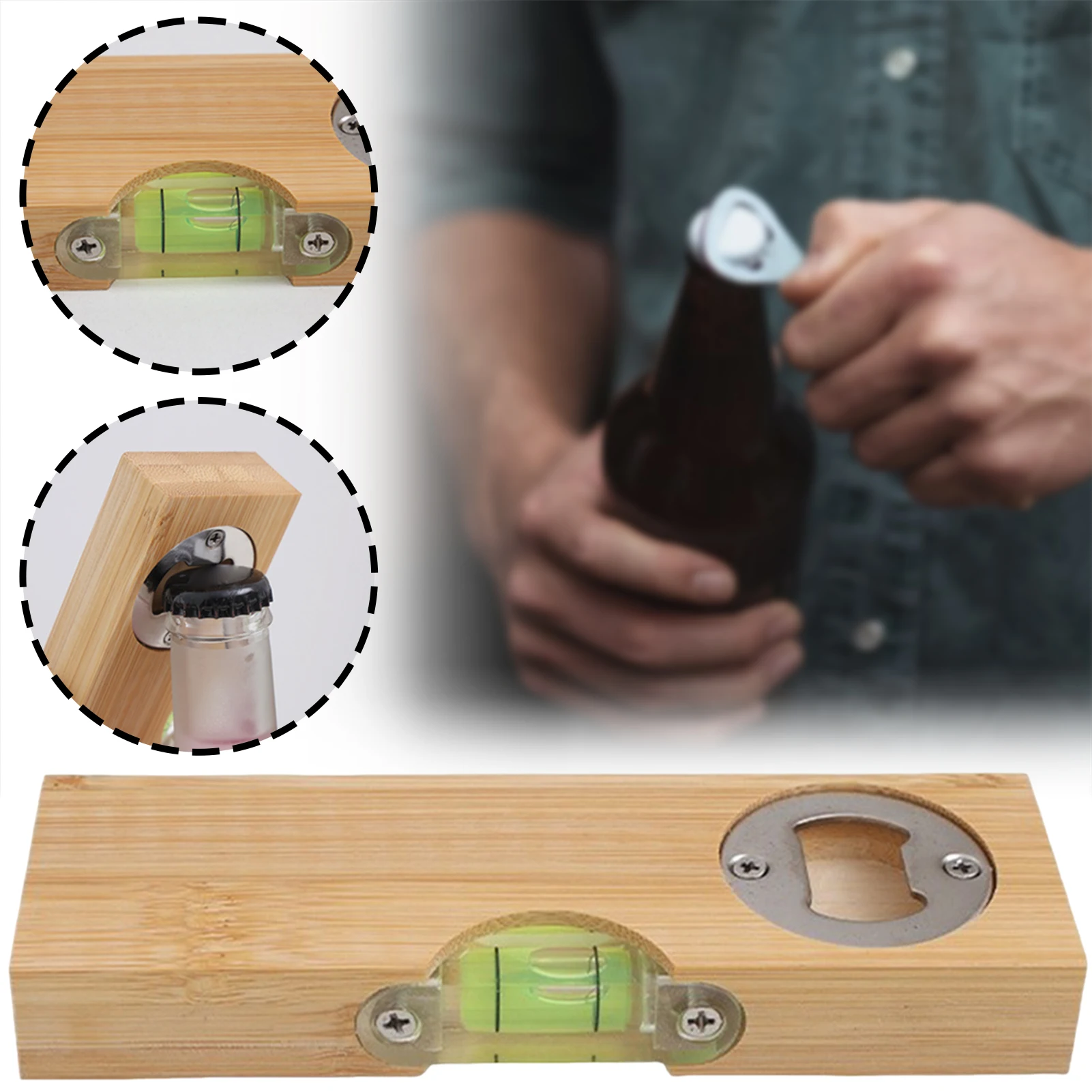 Wooden Bottle Opener Engraved Beer Bottle Openers Craft Tool Multi Purpose Can Opener Bottle Lid Grip Wrench Bottle Kitchen Tool