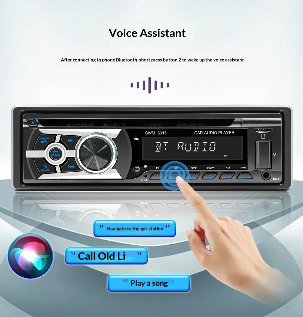 SWM 5015 차량용 라디오 스테레오 플레이어 CD/VCD/DVD 디지털 블루투스 MP3 플레이어 FM 오디오 스테레오 음악 USB/SD 내장 AUX 입력 지원