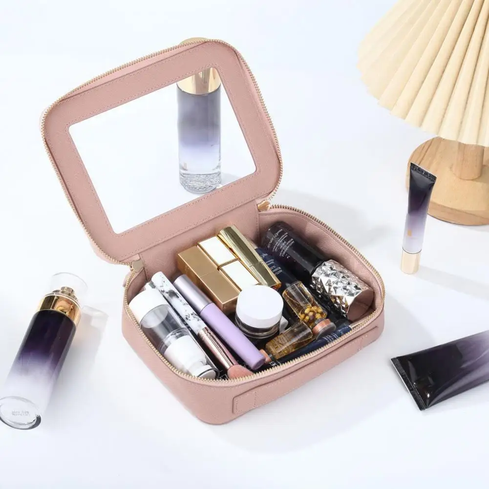 Tsa Approved Cosmetic Bag Waterproof Faux Leather Transparent Cosmetic Bag with Dual Zipper Closure for Outdoor Business Travel 4