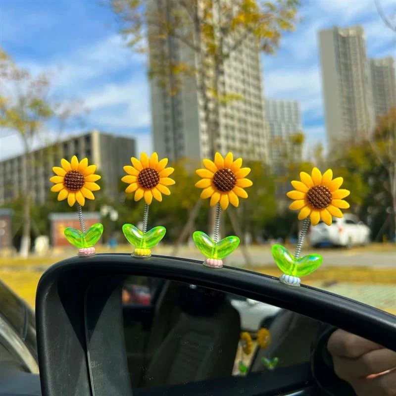 5개 미니 흔들리는 꽃 장식품, 자동차 대시보드 장 해바라기, 자동차 센터 콘솔, 백미러 장 오너먼트