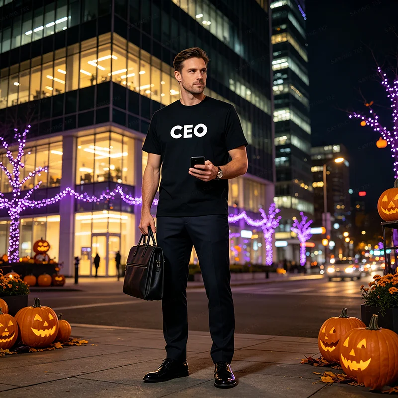 Kiss Cam Paar-Kostüm Lustiges Halloween Partnerlook CEO T-Shirt Y2k Büro Halloween Party Kleidung für Frauen Männer Personalisierte T-Shirts