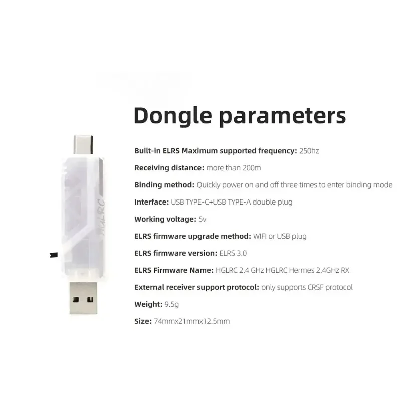 Dongle ELRS HGLRC C1 2.4GHz avec antenne, idéal pour simulateur FPV