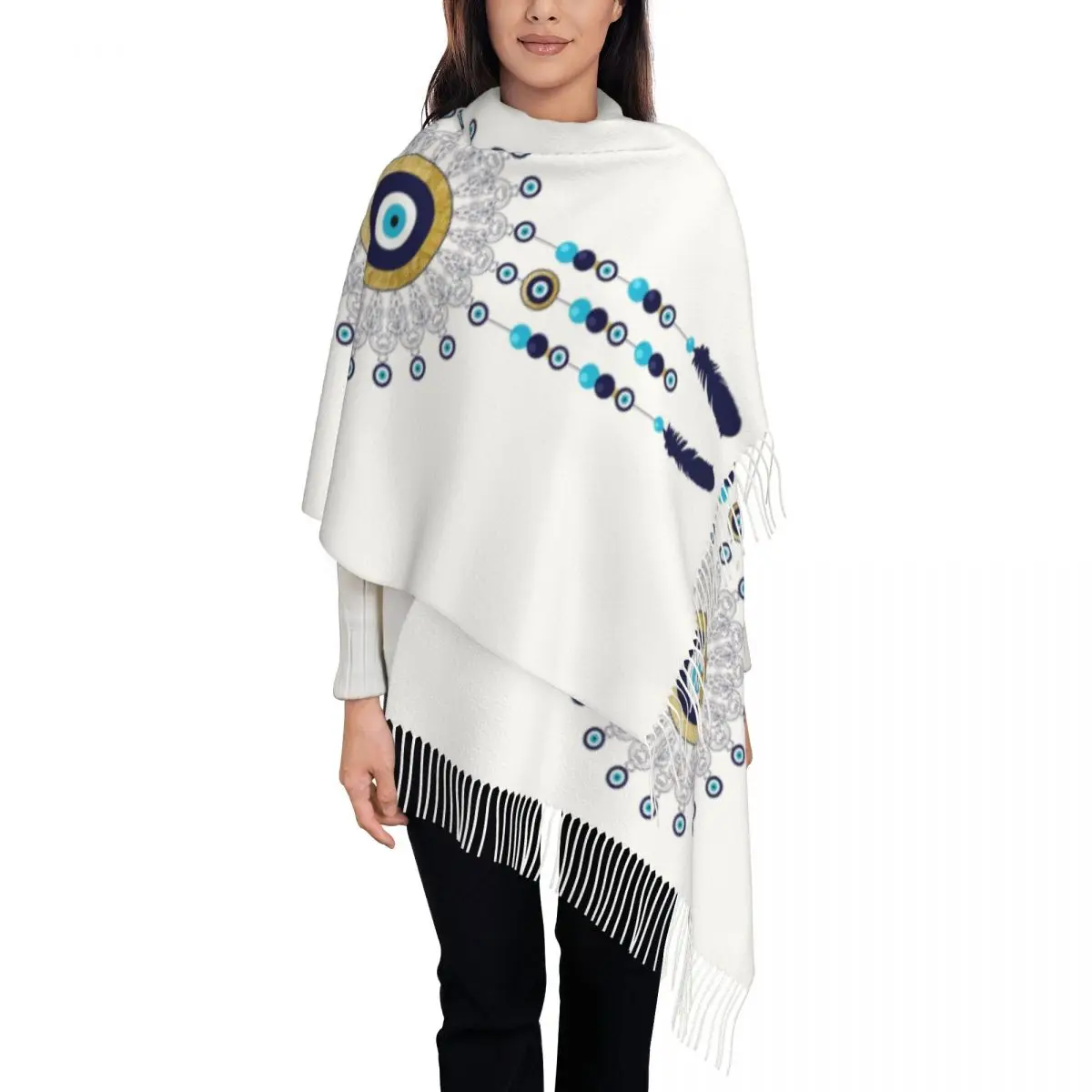 

Luxury Boho Chic Evil Eye Mandala Dream Catcher Tassel Scarf Women Winter Fall Warm Shawl Wrap Lady Hamsa Nazar Bohemian Scarves