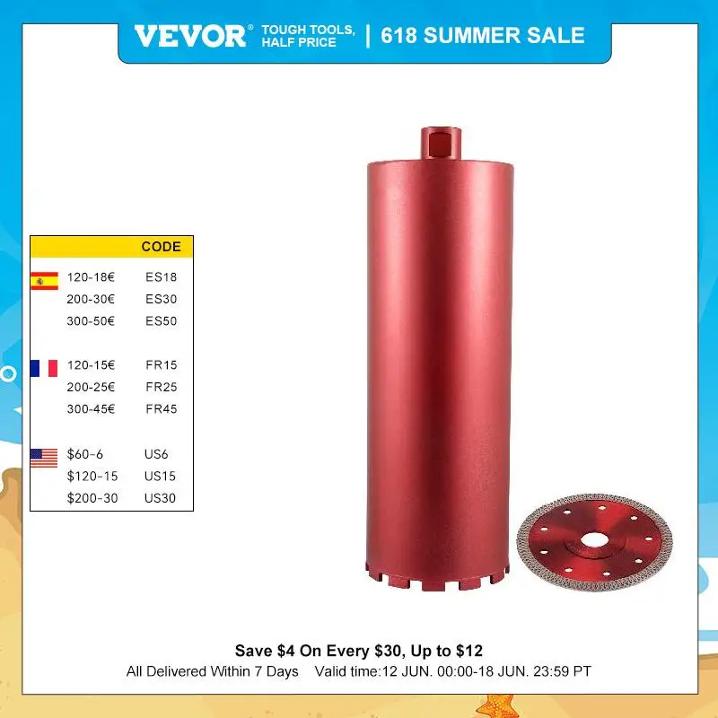 Vevor Diamond Core Drill Bit 450mm Length 5/4in Universal Thread Hole
