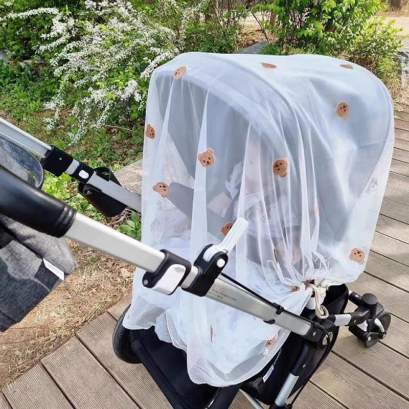 Universal Baby Stroller Accessory Mosquito Net Embroidered Bear Breathable Mesh Summer Sun Shade Newborn Carriage Cover Curtain baby stroller accessories design	