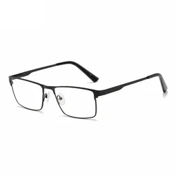 Men's Square Metal Frame Blue Light Blocking Reading Glasses (Black)