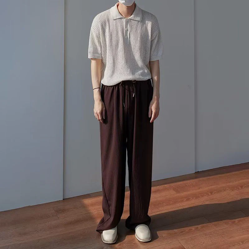 Summer Hollow Out Short Sleeve Men Polo Sweatshirts Thin  Loose Fashion All-match Harajuku Oversized T Shirts Office Daily White