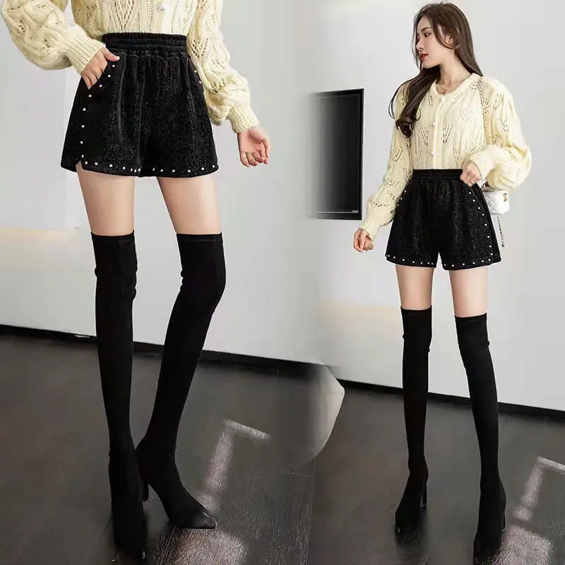 Fashion High Waist Black Shorts Spring Autumn New All-match Loose Patchwork Wide Leg Pants Elegant Korean Women Clothing S-2XL