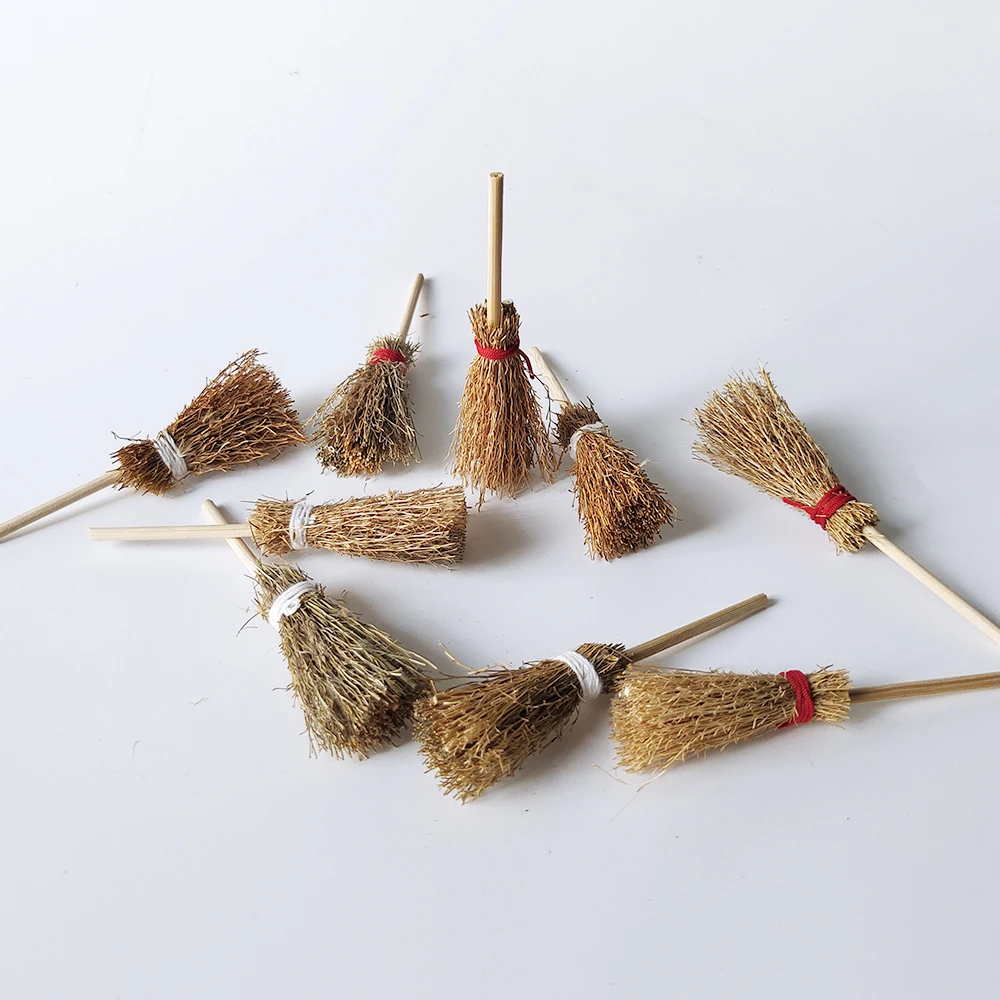 Description Picture 3 of item10pcs Mini Broom Witch Straw Brooms DIY Hanging Ornaments for Halloween Party Decoration Costume Props Dollhouse Accessories