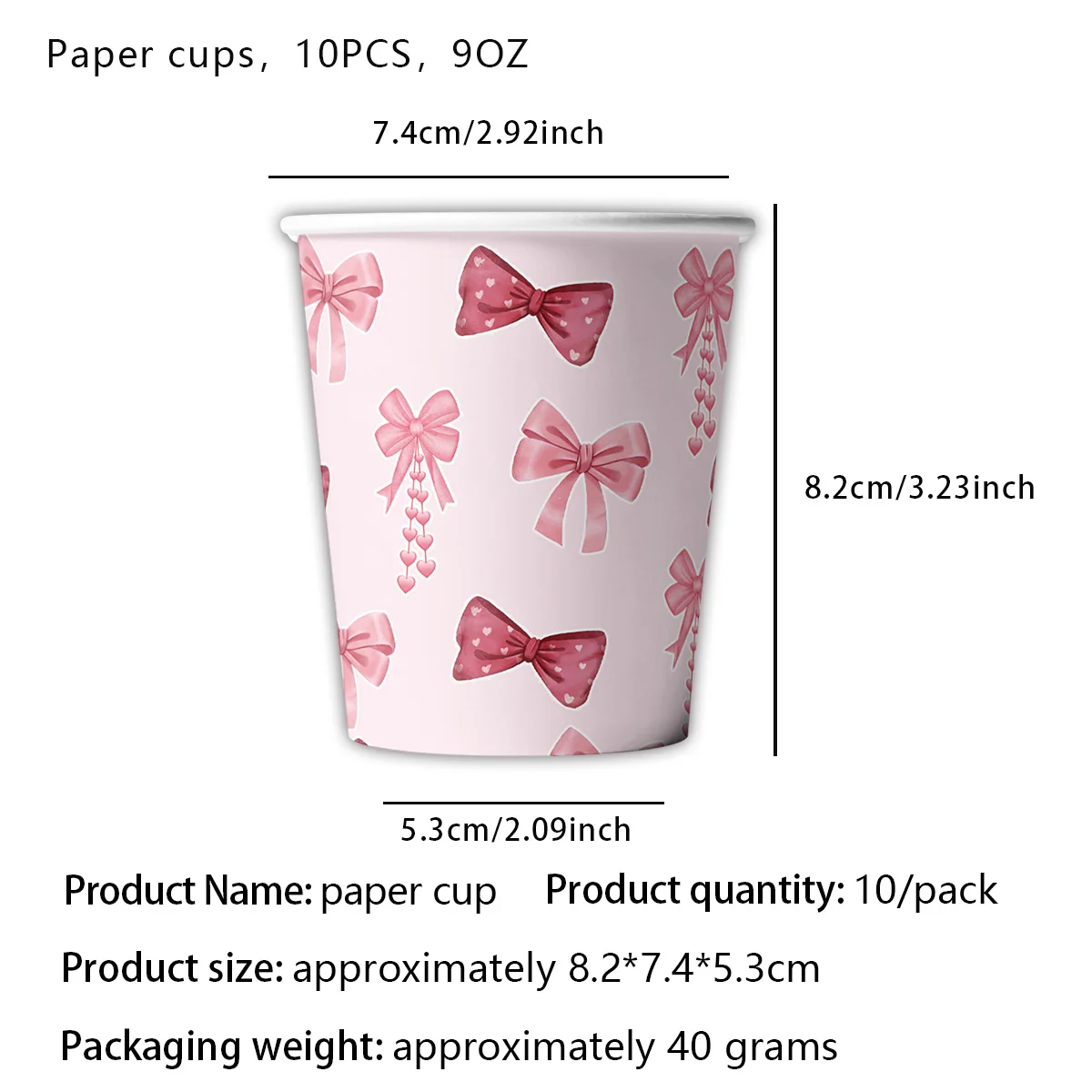 Elegant Pink and White Bow Disposable Paper Cups - Party and Celebration Decor Set (10/20/30/50 Pieces)