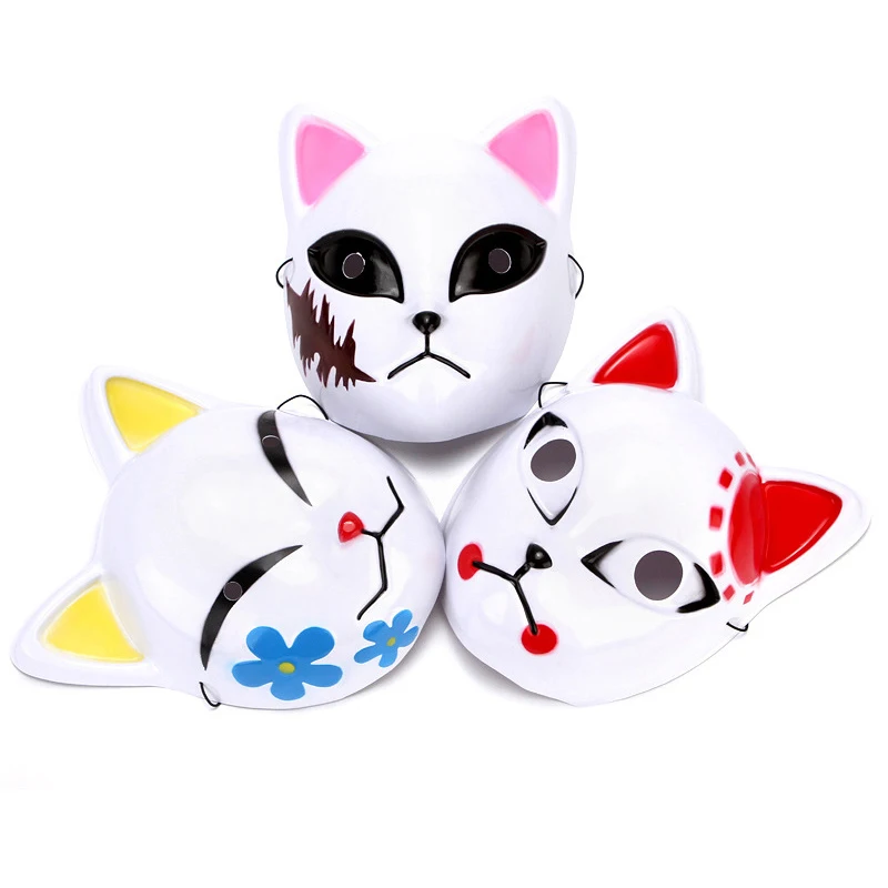 1Pc Anime Half Face Hand-painted Cat Fox Tiger Mask Anime Demon Slayer Masquerade Halloween Festival Party Cosplay Prop