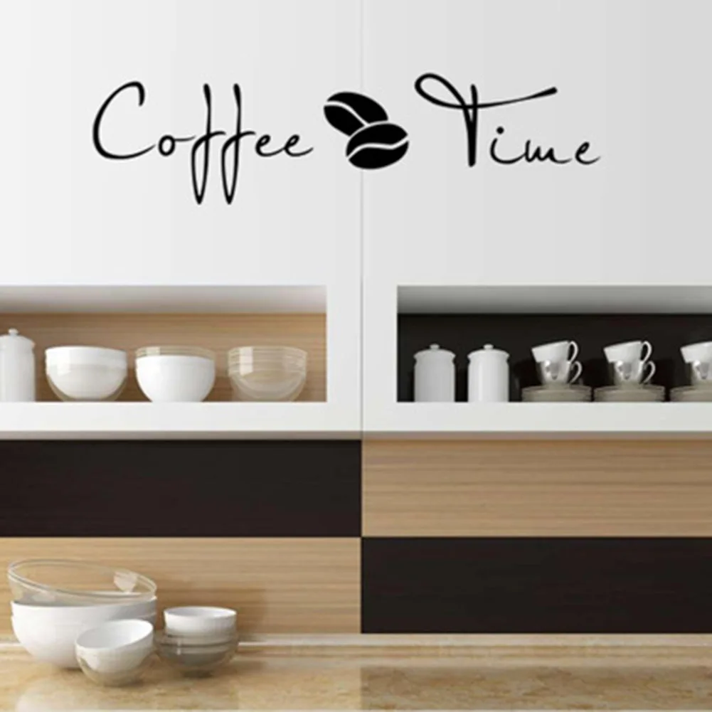 Coffee Time Wall Stickers Modern Cafe Art Decal Kitchen Coffee Shop Office Background Removable Wall Mural Home Decor