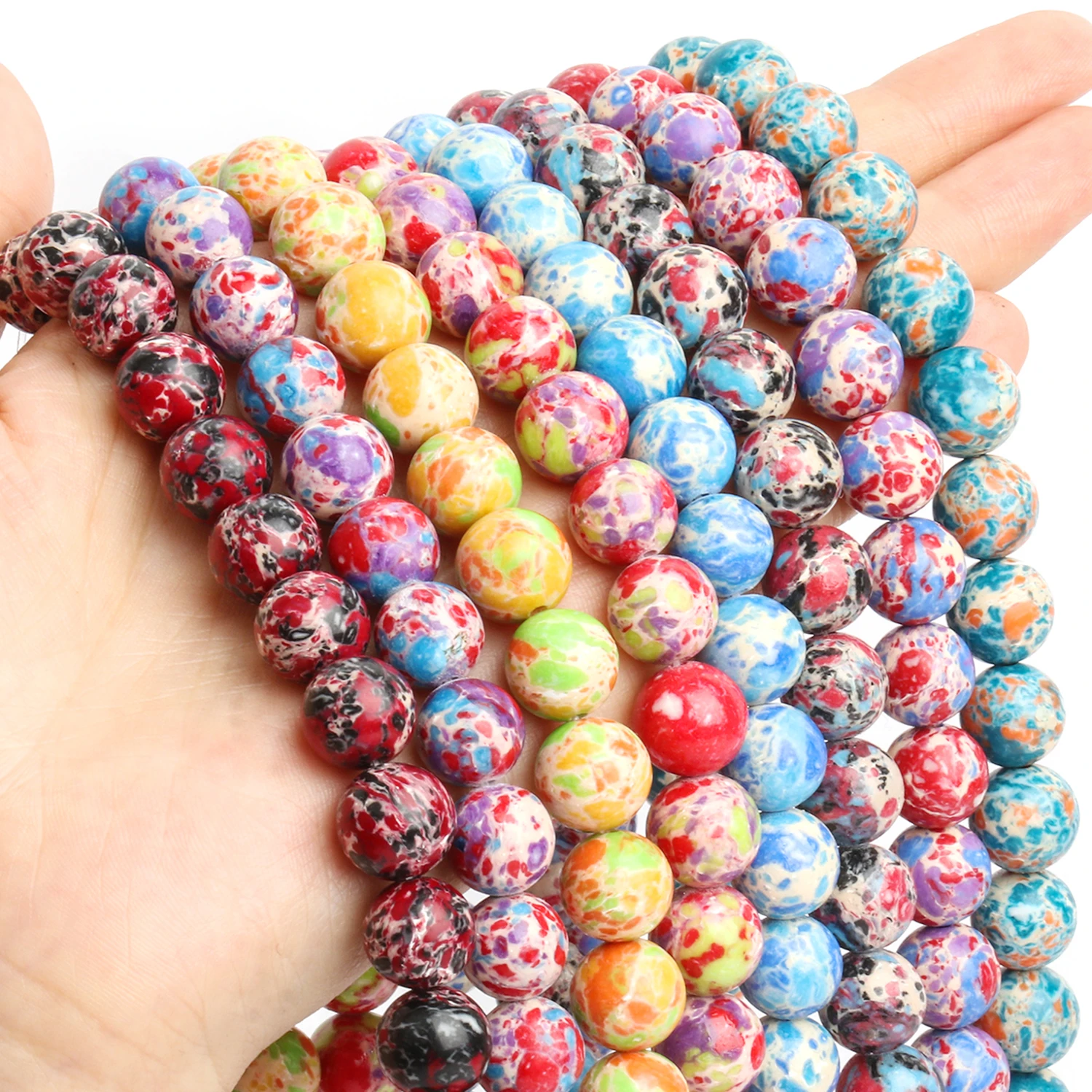 

6/8/10mm Tricolor Sea Sediment Jasper Bead Natural Stone Round Loose Beads for Jewelry Making Supplies DIY Charms Bracelets 15''