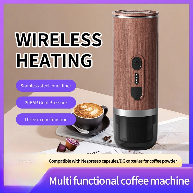 Wireless Heating Coffee Machine Car Portable Italian Automatic Multi-function Espresso Machine 3-in-1 Capsule Coffee