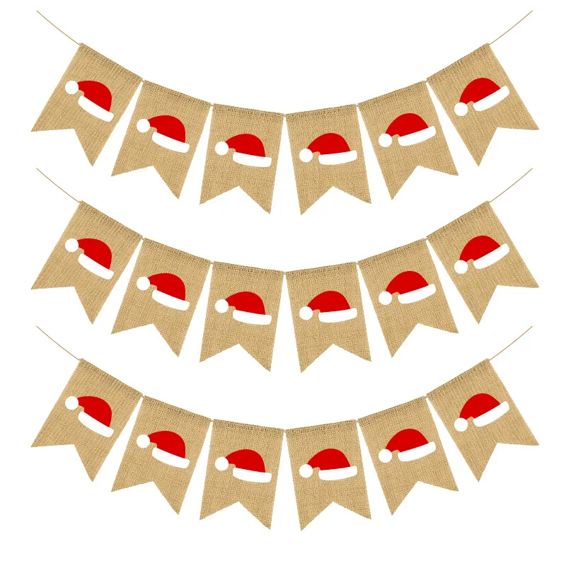 

New Merry Christmas Hat Burlap Tuxedo Flag Xmas Joy Garland Festival Backdrops Decoration
