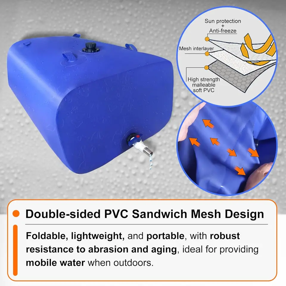 Serbatoio Acqua Portatile 110L PVC Pieghevole Blu - Per Campeggio, Emergenza, Giardinaggio - Foto 6