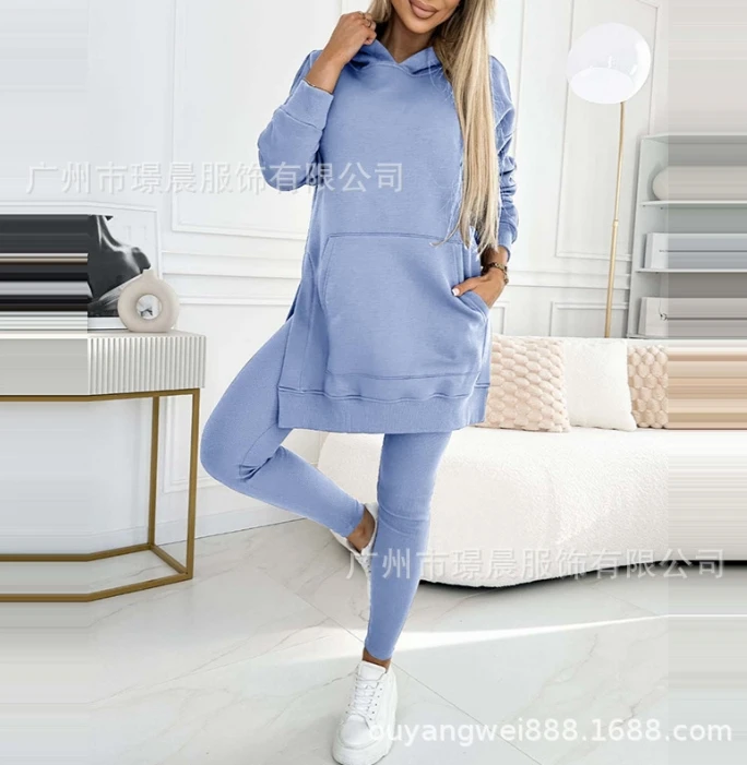 Women's Tracksuit 2024 Long Sleeve Loose Oversized Hooded Sweatshirts Pullover + Elastic Waist Trousers Pants Two Piece Set