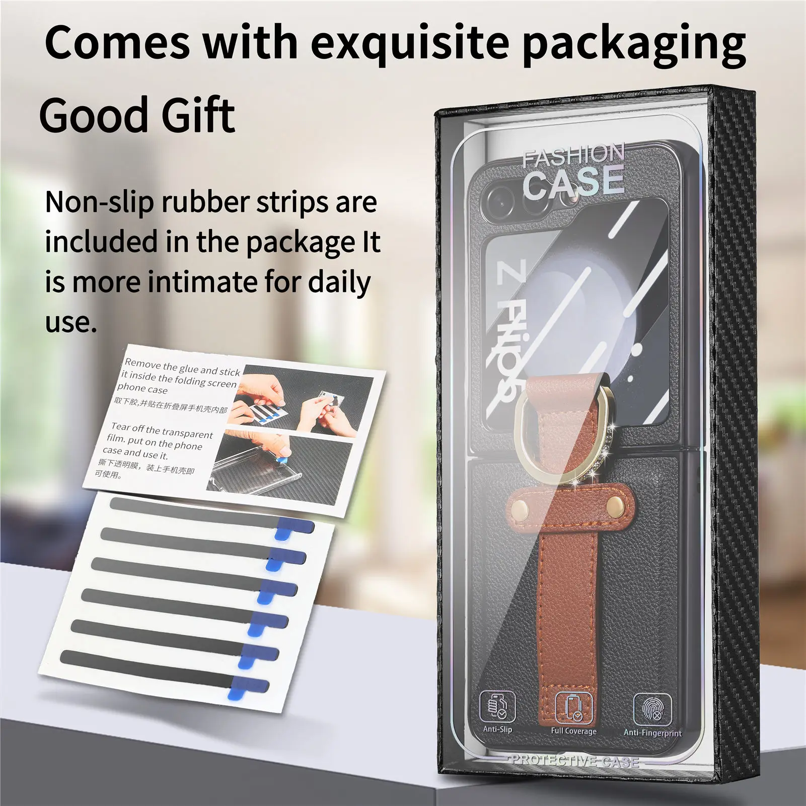 Electroplated Finger Ring Phone Case For Samsung Galaxy Z Flip 5 With Screen Protector Stand Shockproof Leather Cover