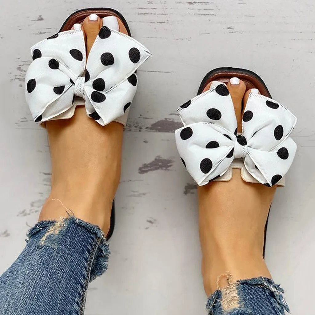 

Summer Slides sweet polka dot print Bow Slippers For Women New Girls Casual Slides Indoor Shoes Female Flat Sandals