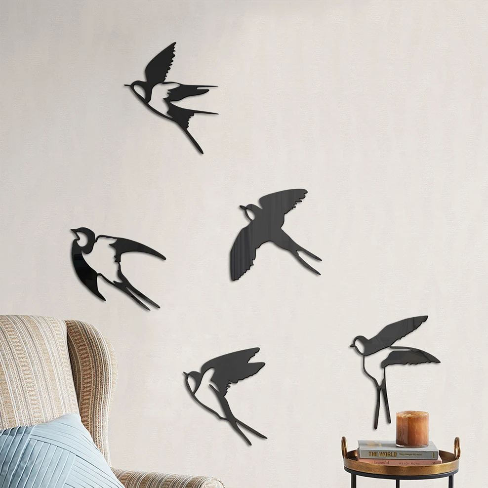

5pcs/Set Acrylic Mirror Bird Wall Decoration Living Room Bedroom Study Decoration Concealer Mirror Surface Wall Stickers