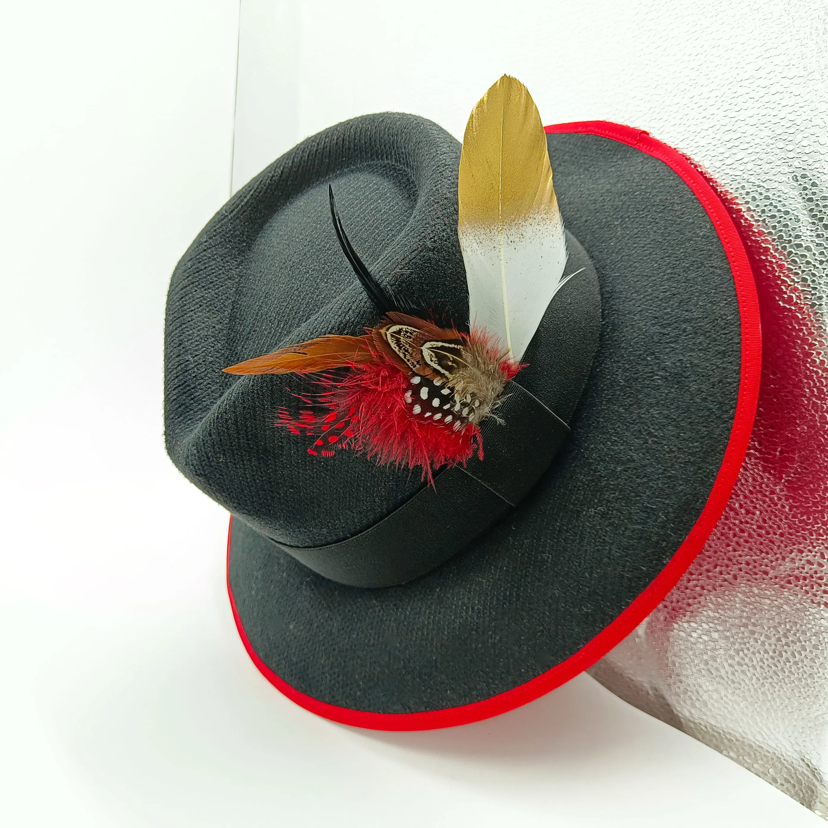 TwocolorFedoraWinterWomensHatMensKnittedHatFeatherFashion