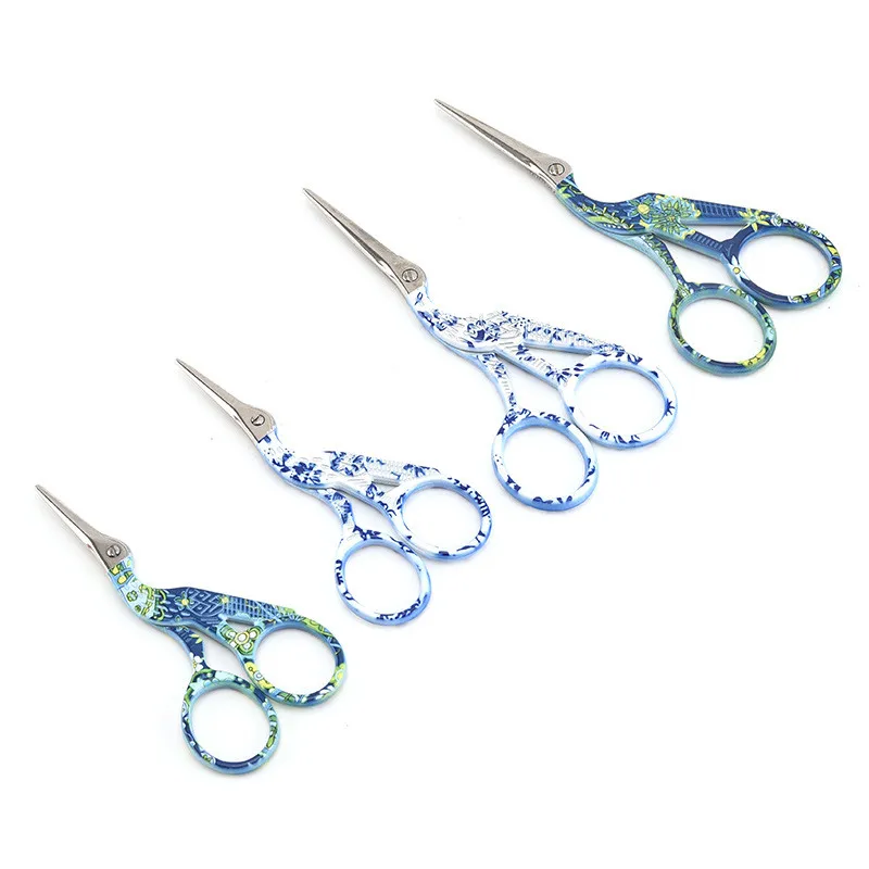 2Size Vintage Craft Scissors Crane-shaped Stainless Steel Sewing Scissors Color Printing Cross Stitch Yarn