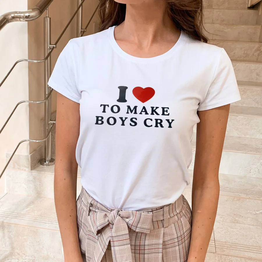 

Надпись «I Love to Make Boys Cry White Grey» Y2k, футболки