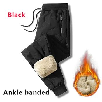 Winter Sweatwear Men Plush Thick Fleece Sweatpant Lambswool Thermal Trousers Casual Pants Waterproof Windproof Warm Cotton Pants 7