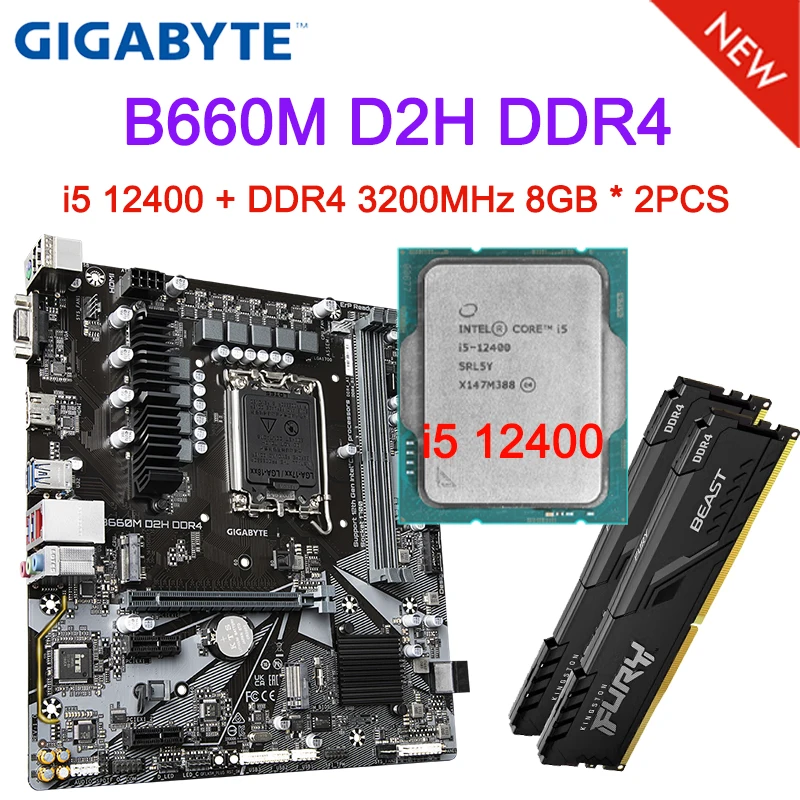 Gigabyte B660m D2h Ddr4 Motherboard Combo + Intel Core I5 12400