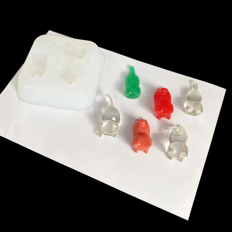 DIY 3 Cavity Lovely Cat Shape Keychain Pendant Silicone Mold Handmade Jewelry Charm Desktop Ornament Epoxy Resin Casting Mould
