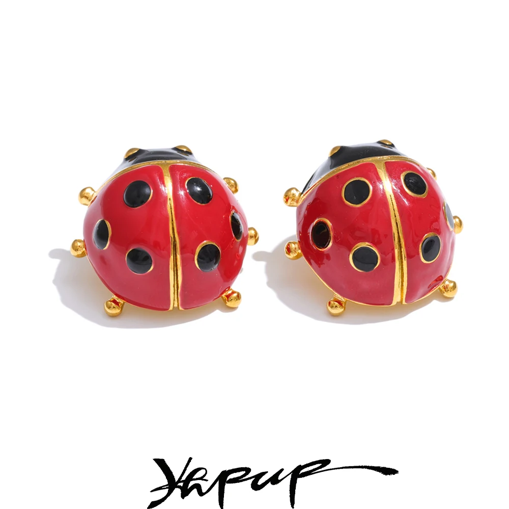 Yhpup Earrings Red Enamel Stud