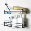 Bathroom Storage Rack Kitchen Organizer Shelf Black Shelves Corner Frame Iron Shower Punch Free Mounted Caddy Rack 2