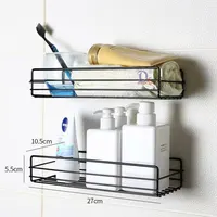 Bathroom Storage Rack Kitchen Organizer Shelf Black Shelves Corner Frame Iron Shower Punch Free Mounted Caddy Rack 2