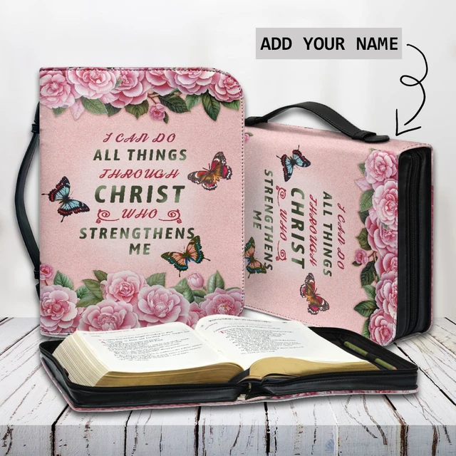 Pink Personalized Bible Bag offers style and protection for your Holy Book.