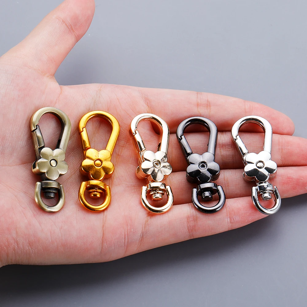 5pcs Handbags Clasps Handle Flower Lobster Metal Clasps Swivel Trigger Clips Snap Hooks Bag Key Rings Keychains Bag Accessories