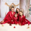 Silk Family Christmas Pajamas Sleepwear Satin Tops+Pants 2pcs Nightwear Pajamas Loungewear Solid Matching Suits For The Family 2