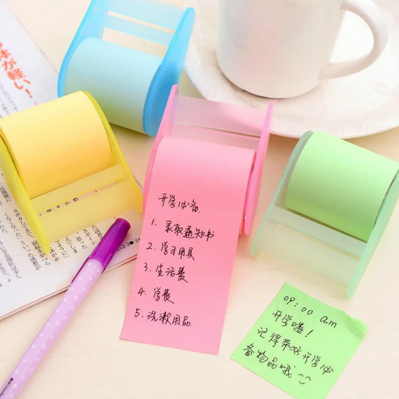1Roll Creative Self Sticky Notes Memo Pads Tape with Dispenser for