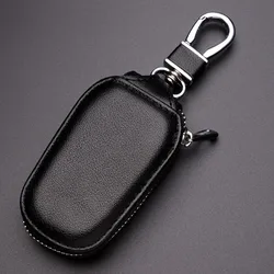 Leather Key Holder and Organizer Zipper Pouch (Black)