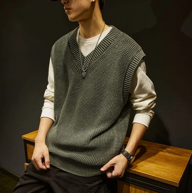 Description Picture 3 of itemKnitted Sweaters for Men Vest Plain Waistcoat Man Clothes Solid Color Motorcycle Sleeveless Heated Cheap Mode Overfit Cigaret S