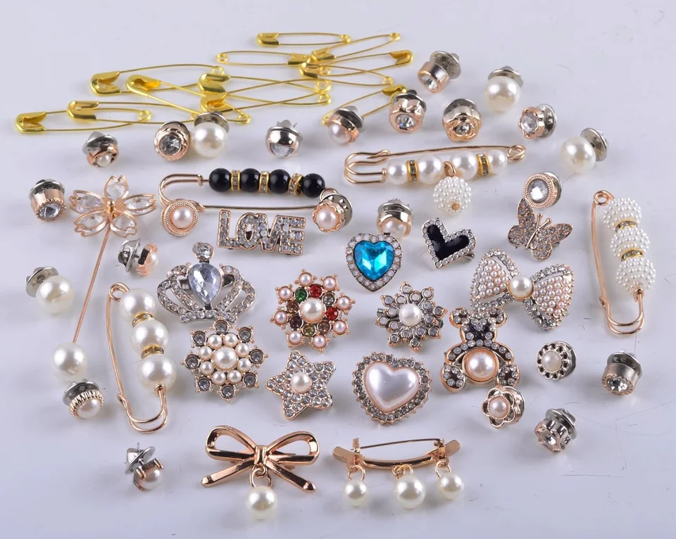 55 pezzi calzini spilla da balia spilla in oro brillante ciondolo gioielli spilla abbigliamento perla acqua spilla con diamanti calzini per scarpe set di gioielli  15