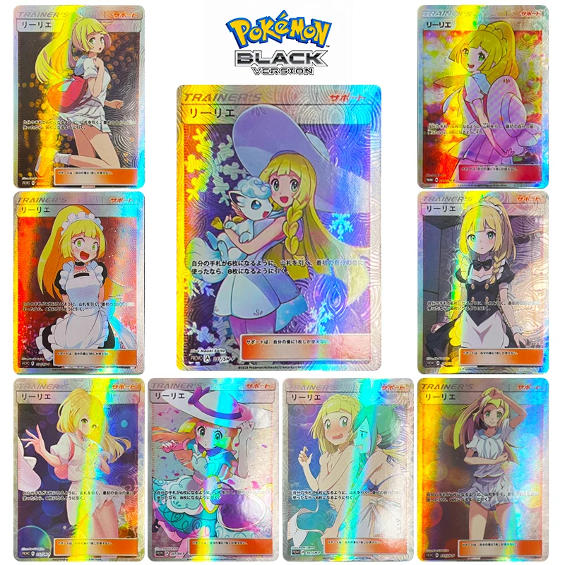 

Diy Anime Pokemon 9Pcs/set Bronzing Color Flash Card Vulpix Lillie Character Collection Card Boy Toys Game Card Christmas Gift