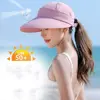 Women Summer Sun Hat Casual Foldable Wide Brim Detachable Empty Top Ponytail Cap Adjustable UV Protection Sun Hat 2