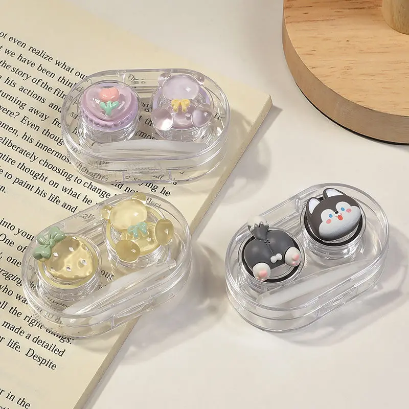 1pcs Cosmetic Contact Lens Box Cute Animal Box Clip Pliers Portable Contact Lens Case Women Girls Travel Case ping