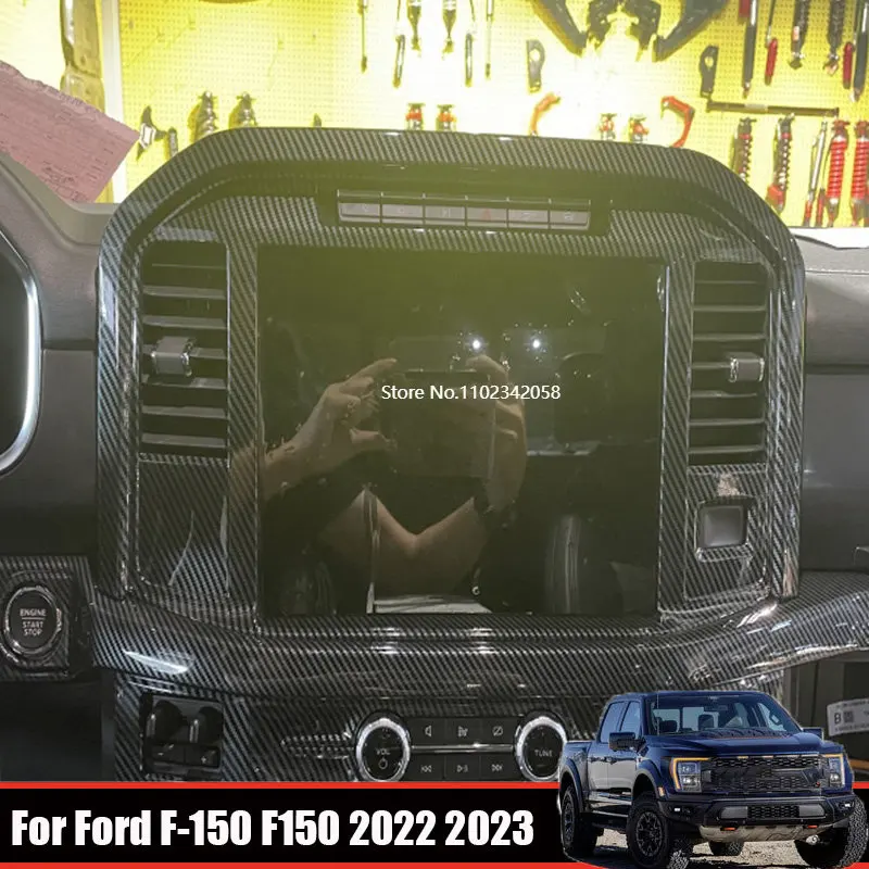 

For Ford F-150 F150 2022 2023 3.5T ABS Carbon Fiber front dashboard Center conlose air vent GPS Navigation Frame Cover Trim
