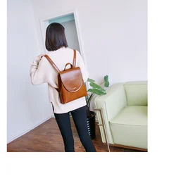 Fashion all-match vertical square women backpack  College style genuine cowhide shoulder Retro soft leather bag Bag for girls