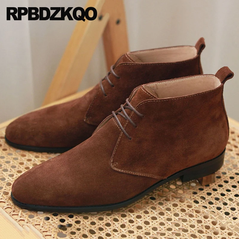 

Pointed Toe Derby Short Boots Flats Custom Booties Plain Solid Lace Up Men 2023 Designer Formal Dress Suede Shoes Oxfords Ankle